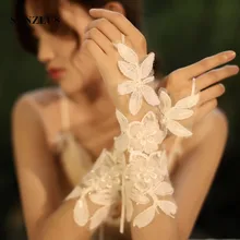 Цветочные кружевные свадебные перчатки с жемчугом без пальцев опера Свадебные перчатки цвета слоновой кости SFG01