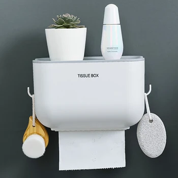 

Wall Mounted Toilet Paper Holder Waterproof Bathroom Storage Box Punch-Free Portable Tissue Tray Home Bathroom Accessories