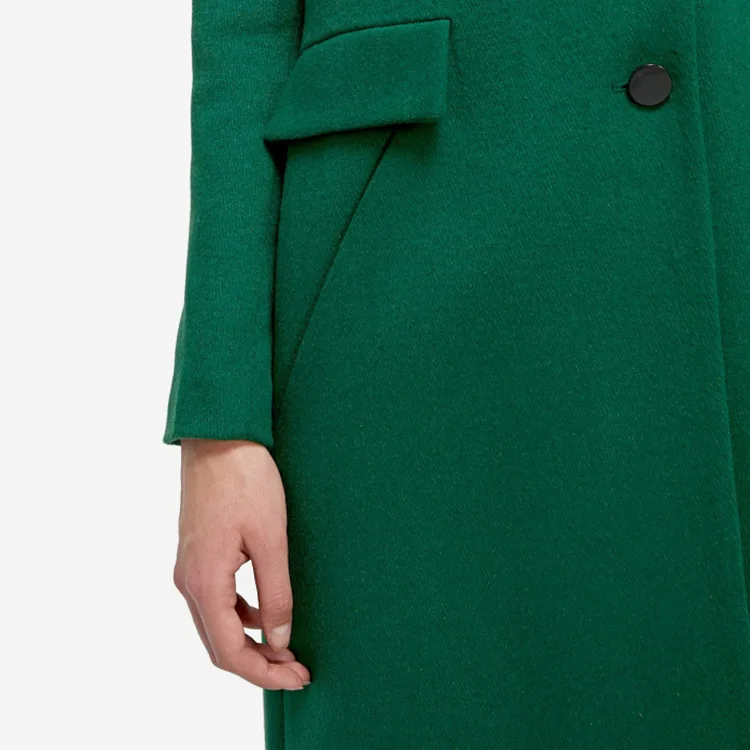 Европейский зимний женский темно-зеленый тонкий длинный рукав стиль шерстяное длинное пальто