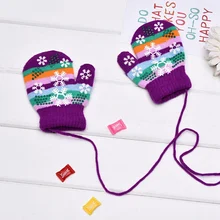 1 пара, детские шерстяные вязаные перчатки в полоску с рождественскими снежинками, мягкие зимние толстые теплые варежки, рождественский подарок, разные цвета