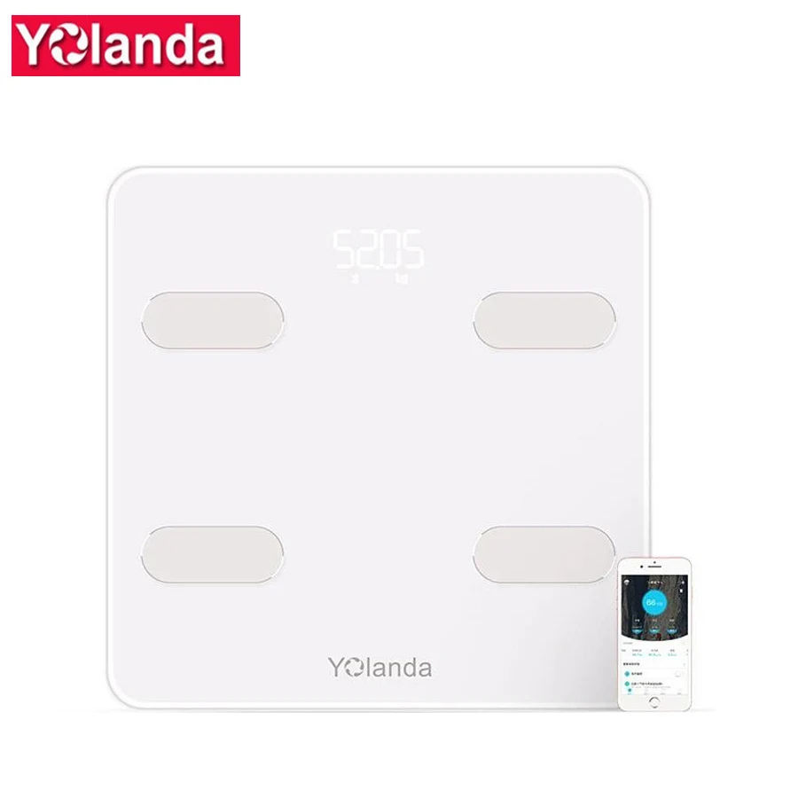 Горячие Yolanda Pre mi um баланс ванная комната Смарт весы Bluetooth вес тела Жир напольная