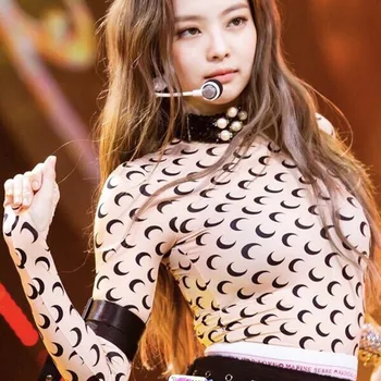 

KPOP Blackpink Jennie same moon print Slim slimming bottoming high elastic skinny long sleeve sexy T-shirt female dropshipping