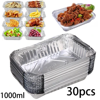 

30x Disposable Aluminum Foil Pans Heat Resistant Trays For Baking Cooking 1000ml For Home Kitchen Accessories