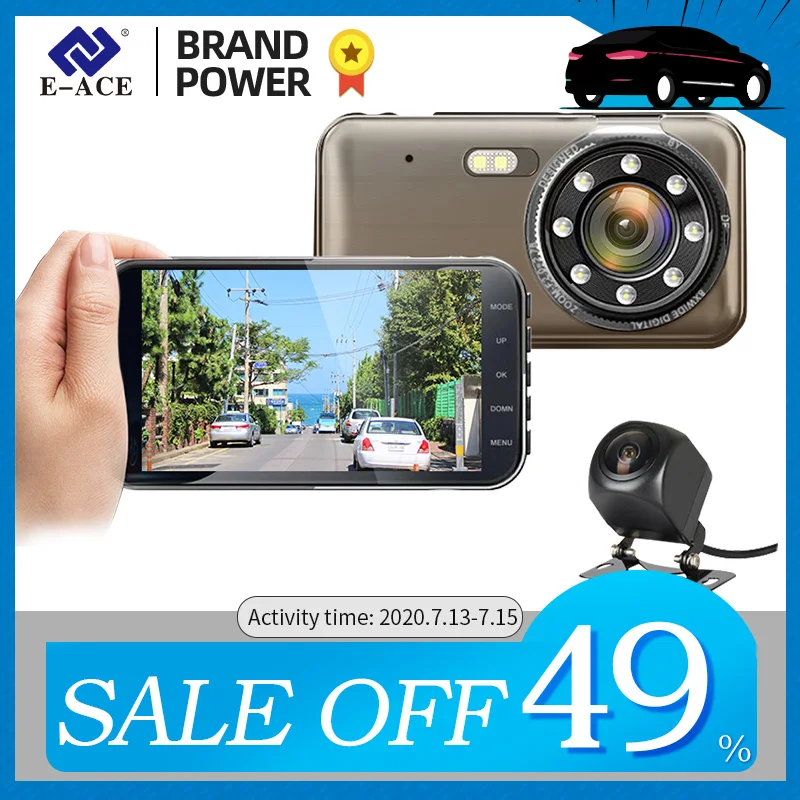 E ACE Автомобильный видеорегистратор FHD 1080P Камера 4 дюйма Dashcam Двойной объектив