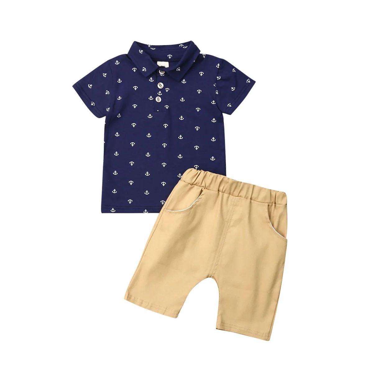 Summer Toddler Baby Boy Clothes Ship's Anchor Print T-Shirt Tops Short Pants 2Pcs Outfits Casual | Детская одежда и обувь