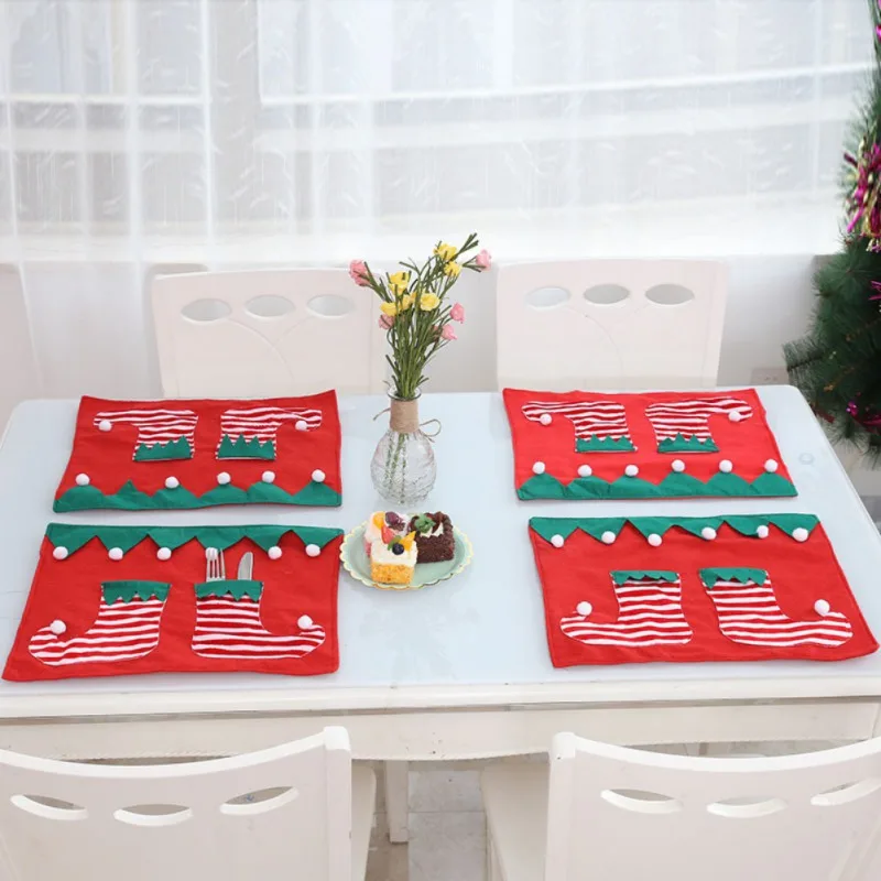 

Christmas Decorations Tableware Dishes Knives Forks Cutlery Mat for Home Xmas New Year Table Decoration Accessories