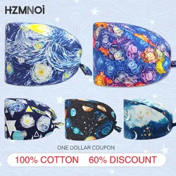 Star Color Printing Cotton Unisex Nurse Cap Surgeon Surgery Cap Dentist Cap Kitchen Laboratory Work Cap Beauty Salon Scrub Cap