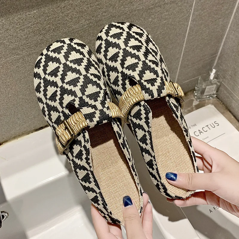 

Summer New Style Linen Fabric Closed-toe Comfortable Sandals Mori Girl Literature And Art Retro Flat ban tuo xie WOMEN'S Slipper