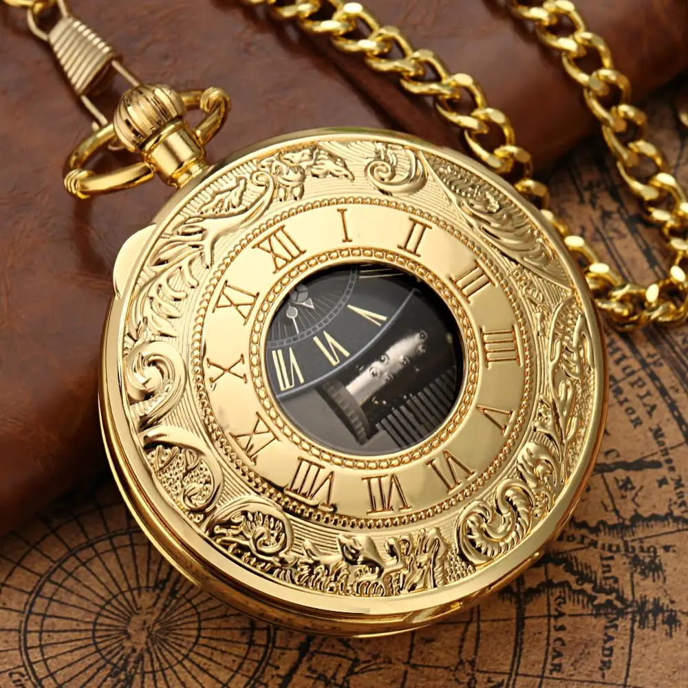 Exquise Gold Musical Movement Pocket Watch Hand Crank Playing Music Watch  Chain Roman Number Carved Clock Happy New Year Gifts - Pocket & Fob Watches  - AliExpress