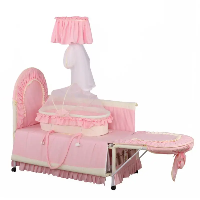 Многофункциональный кроватки ткань baby3in1 кровать новорожденного кровать, детская кроватка кровать для игр с ограничитель для кровати - Цвет: pink