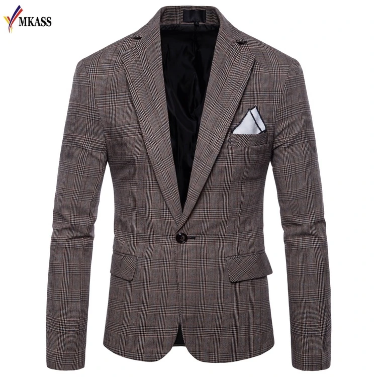 Hot New Brand Men Business Suit Classic Male Single Buttons Cotton Grid Suits Blazers Luxury Formal Casual Blazer Homme 4XL