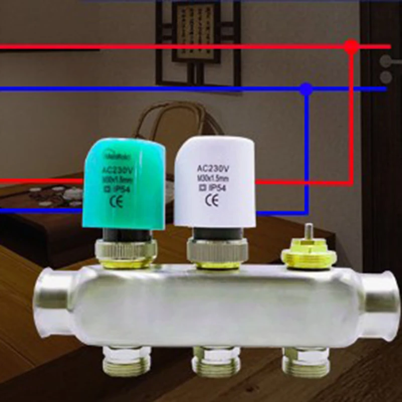 230 В нормально открытый Электрический термопривод для коллектора подпольного отопительный клапан calefaccion suelo radiante actuador