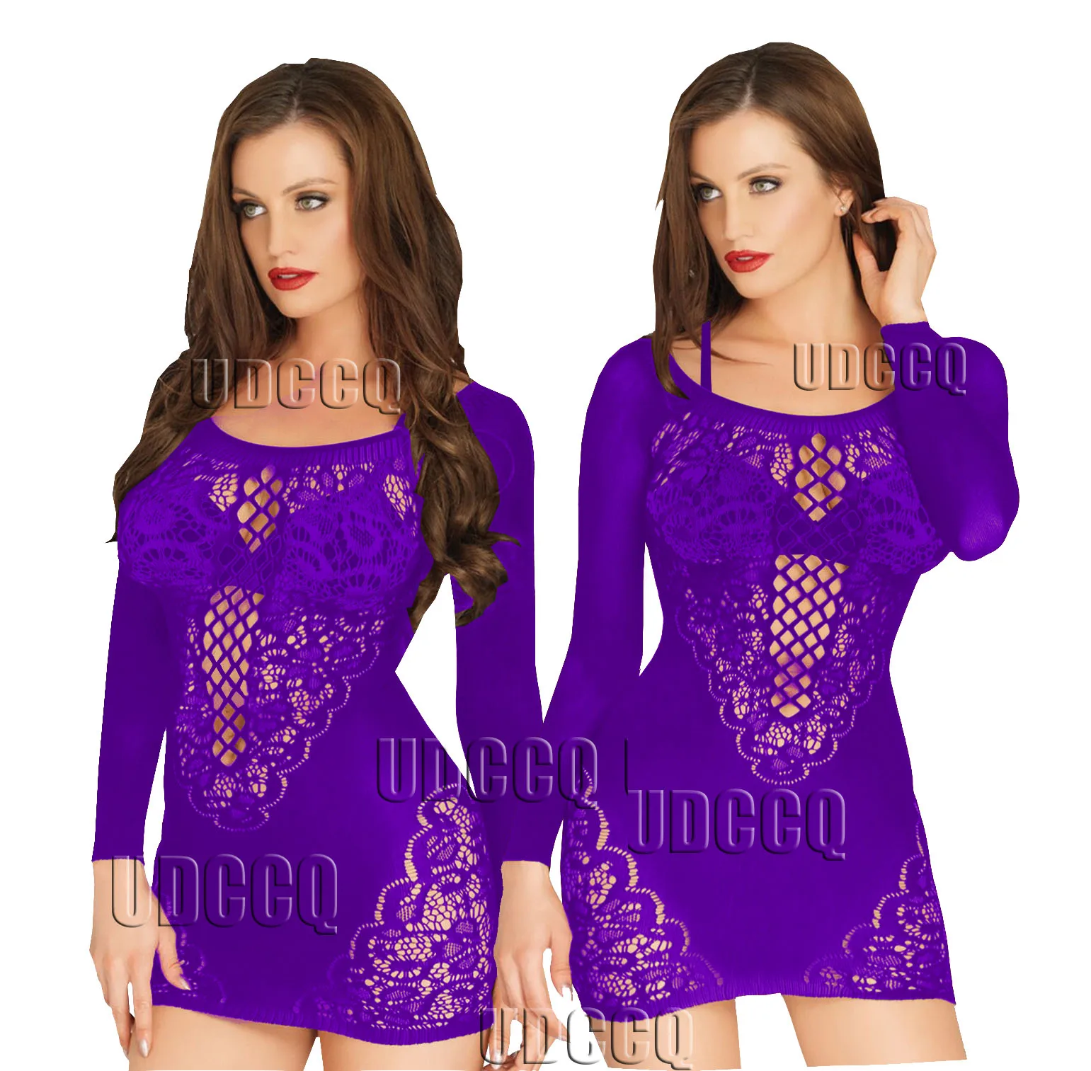 Женское белье, сексуальное, эротическое, сексуальное, кружевное, HotErotic langery размера плюс нижнее бельё; Женская сорочка с длинным рукавом, интимное платье W044 - Color: purple