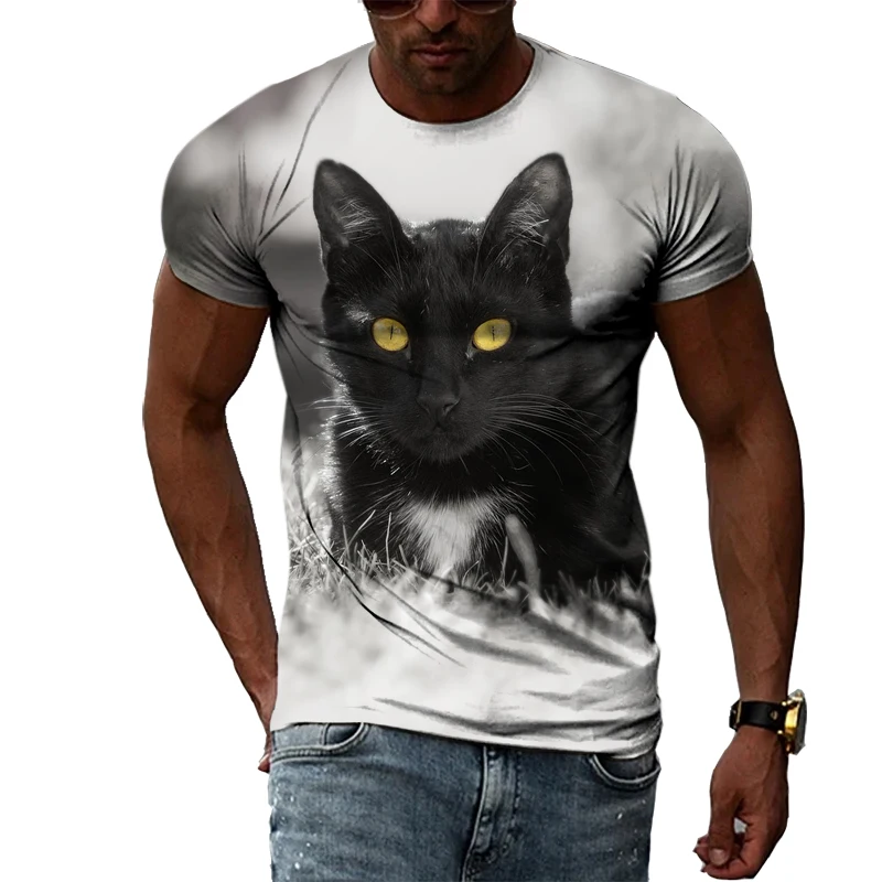 Verão novo 3d animal gato/tigre t camisa impressão legal engraçado
