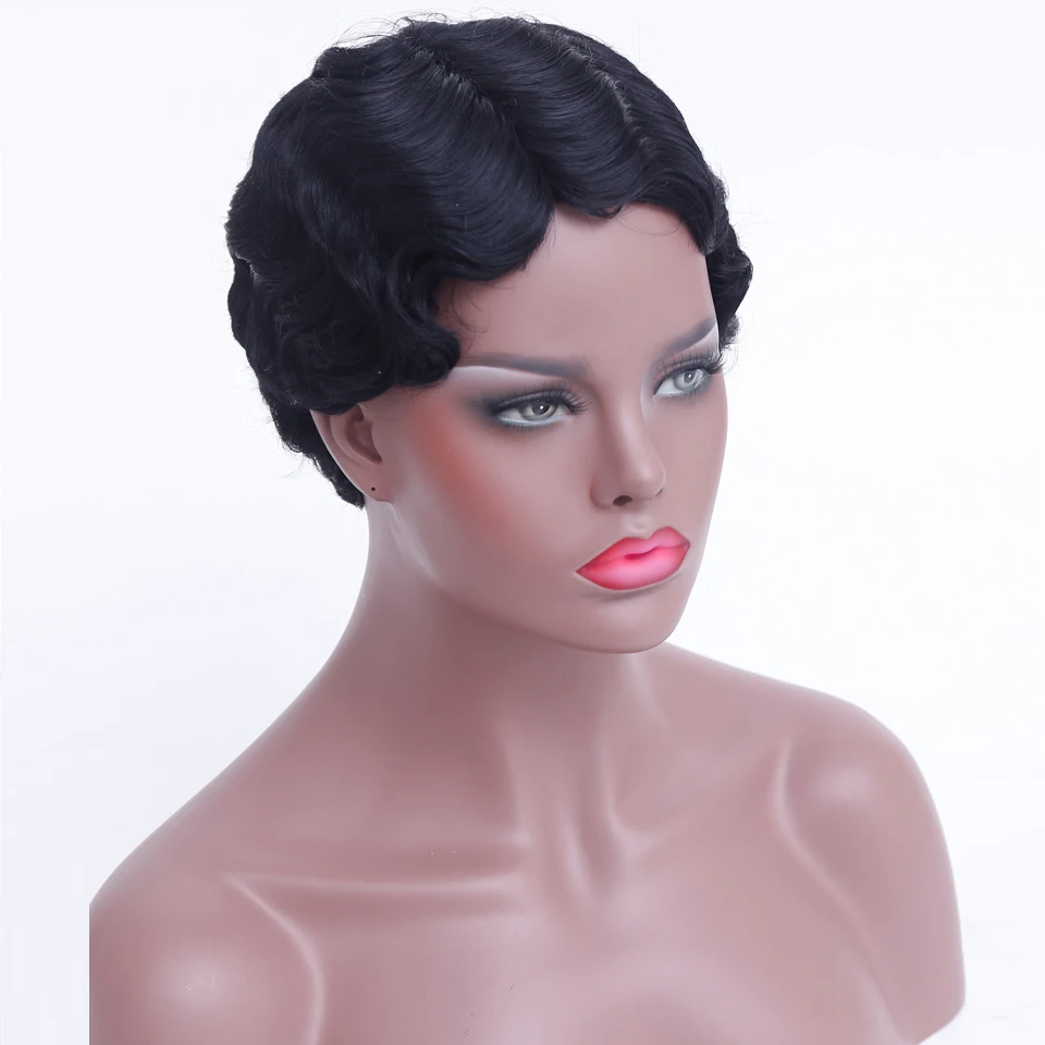

Black Short Curly Wigs for African American Women blond Finger Waves Wig Synthetic Wigs Blonde Hair Wig Cosplay