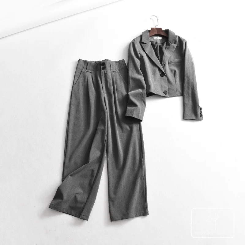 

One's Business Suit Cropped Jacket + Drape Loose Pants Two-Piece Set Entity