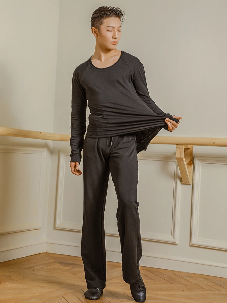 ZYMdancestyle B&W Top 11106 Men Latin Dance Practice Wear Long Sleeve