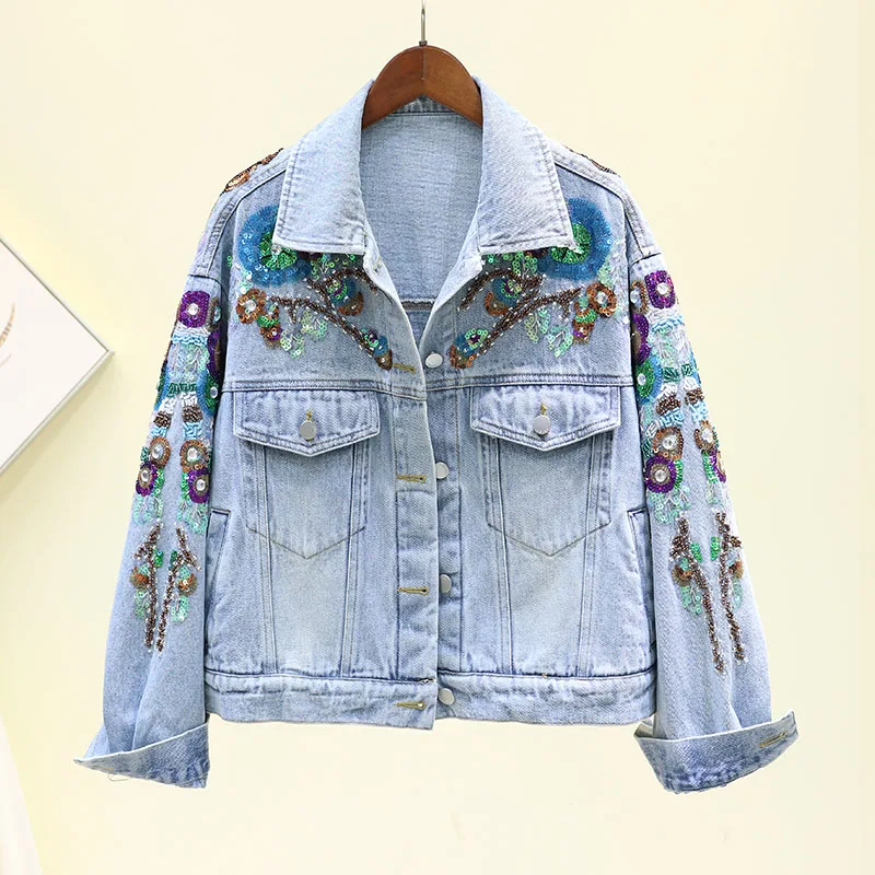 Korte Denim Jasje Vrouwen 2020 Lente Herfst Nieuwe Losse Geborduurd Zware Kralen Lovertjes Jassen Vrouwen Leisure Jeans Jassen Femme Korte Denim Jasje Vrouwen 2020 Lente Herfst Nieuwe Losse Geborduurd Zware Kralen Lovertjes Jassen Vrouwen Leisure Jeans Jassen Femme