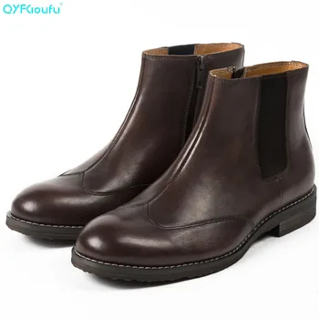 

QYFCIOUFU Brand men vintage boots Breathable Zipper Chelsea Boots Genuine Leather Male Wear Boots Fashion Casual Martins boots