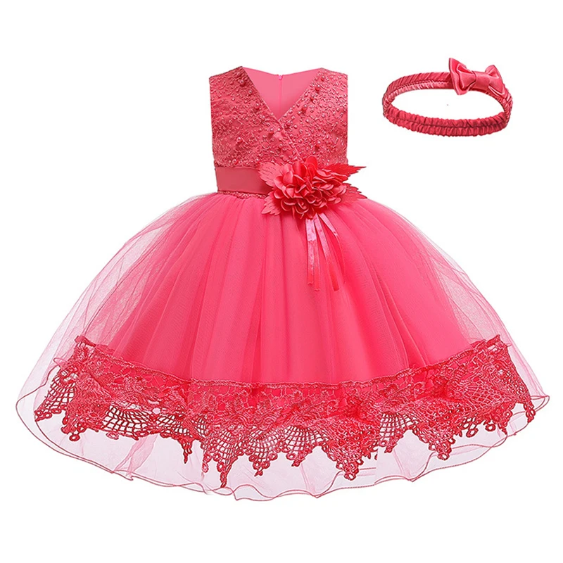 Новое кружевное платье-пачка+ шляпа, платье принцессы с лепестками для маленьких девочек свадебные платья для маленьких девочек милый ребенок, 1 год, день рождения - Color: as picture