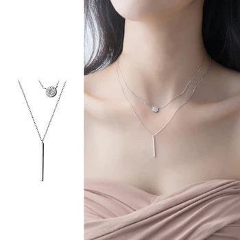 

Mocanie Sparkling Zircon Round Stick Sterling Silver 925 Pendant Necklace for Women Korea Style Geometric Pendant Fine Jewelry