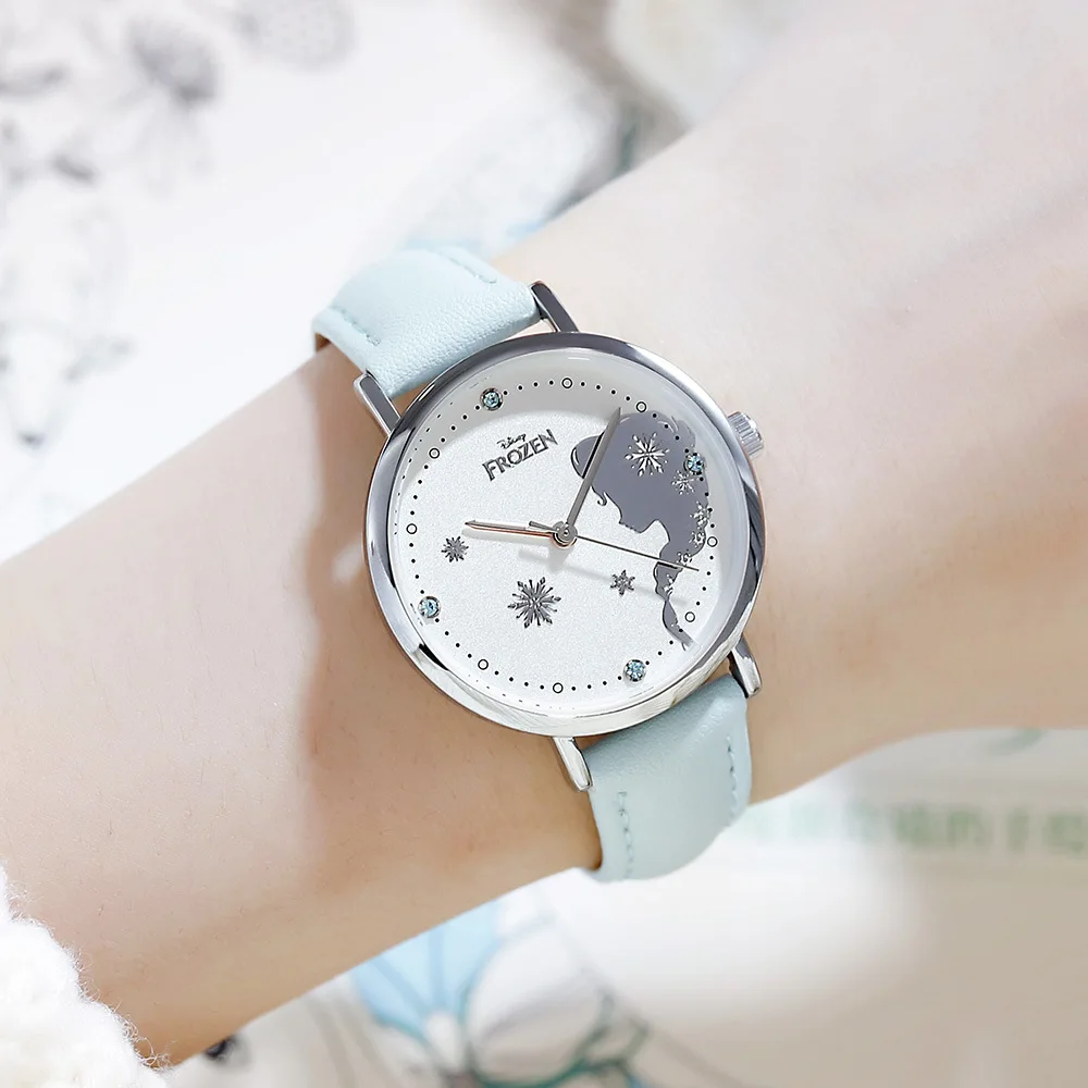 Дисней бренд Замороженные Дети Девушки наручные часы кварцевые водонепроницаемый кожа ребенок девочка часы мода алмаз