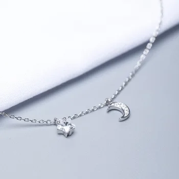 

Acecare S925 silver star zircon anklet female small fresh design natural material inlaid silver one generation