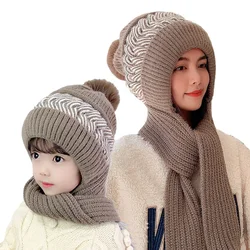 Women Children Pompom Hat Scarf Set Soft Plush Velvet Caps Scarf Double Protection Warm Hats Knitted Cap Scarves Winter Beanies