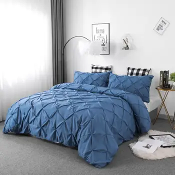 

53 2/3 Pcs/set Handmade Pinch Pleated Duvet Cover with Zipper Closure 100% Microfiber Bedding Set US EU Sizes