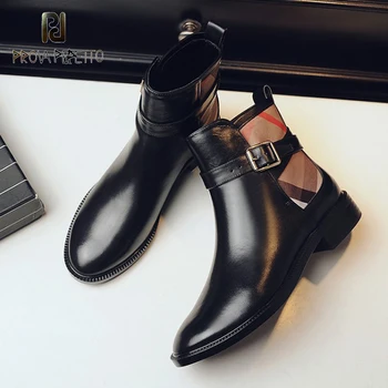 

Prova Perfetto 2020 Autumn Winter New Genuine Leather Short Boots Women's Lattice Belt Buckle Low-heeled Fashion Chelsea Boots