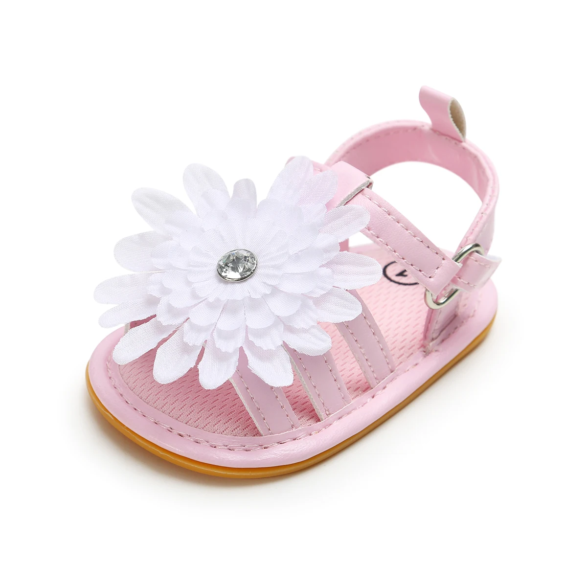 Сандалии для маленьких девочек с резиновой противоскользящей подошвой; сандалии принцессы из искусственной кожи с белыми кружевами и цветами; летние сандалии для новорожденных; открытый парк - Цвет: Розовый