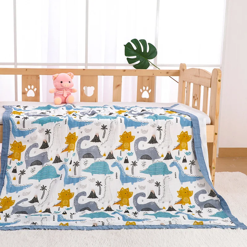 4 слоя бамбукового хлопка детское муслиновое одеяло пеленки мягкие одеяла для новорожденных Ванна марлевые детские спальные принадлежности чехол для коляски - Цвет: Dinosaur