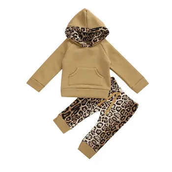 

2020 Brand Baby Winter Autumn Clothing Newborn Baby Boy Girl Plus Velvet Long Sleeve Pullover Sweatshirt+Leopard Printed Pants