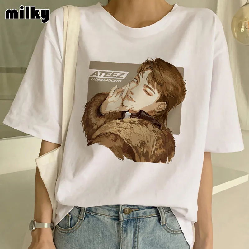 Рубашка ATEEZ Kpop для мужчин и женщин футболка в Корейском стиле с коротким рукавом