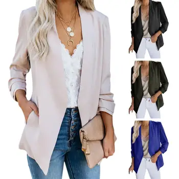 

Chic Office Ladies Solid Color Long Sleeve V Neck Casual Coat Top Plus Size Tailored Suit Female Blazer Coat Autumn Jacket