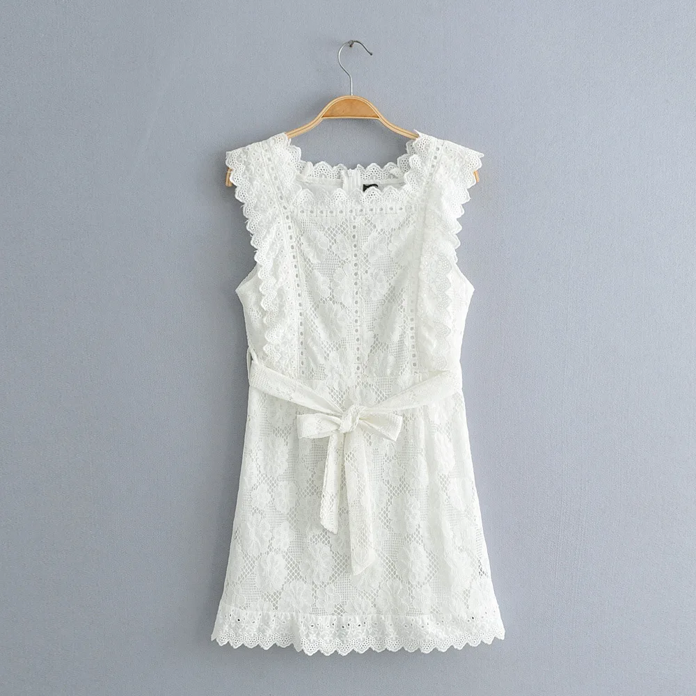 

2019 Western Style Spring And Summer WOMEN'S Dress New Style Palace Retro Lace Stitched Pattern Sleeveless Dress