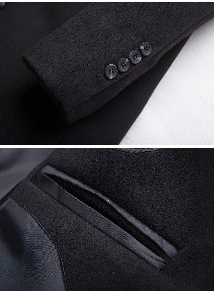 Men's Korean Woolen Long Coat New Luxury Winter Trench Coat Black Slim Men Long Windbreaker Men Overcoat Wool Jacket
