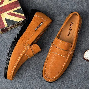 

2019 brand men's high-quality leather shoes overshoes comfortable shoes breathable wild soft bottom men's shoes lazy shoes leath