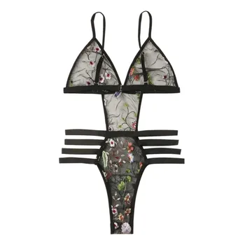 

2020 New European And American Lingerie Sexy Lace Print One Piece Pajama Women's Wear Lace Sexy Bra Thong