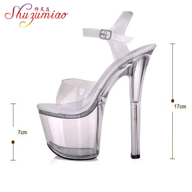 Steel Tube Dancing Sandals Women Quality Ultra-high Heel 7-20CM Transparent Crystal Lady Shoes Model Catwalk large yard