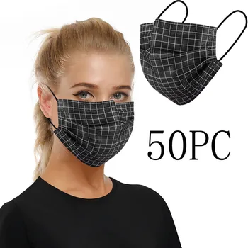 

50 Pcs Disposable Mask For Face Plaid Print Non-Woven 3 Layer Face Masks For Germ Protection For Adults Mascarillas Flag Bandana