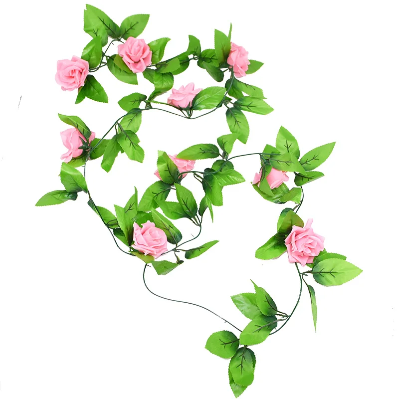 

240cm Artificial Tea Rose Flower Vines Silk Flowers Ivy Green Plants for Wedding Arch Decor Home Garden Decoration