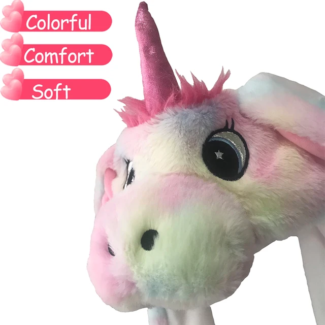 Unicorn Animal Ear Hat Plush Bunny Ears Moving Jumping Up Toys Dress Up Funny Cosplay Party for Kids Christmas Gift for Adult 5