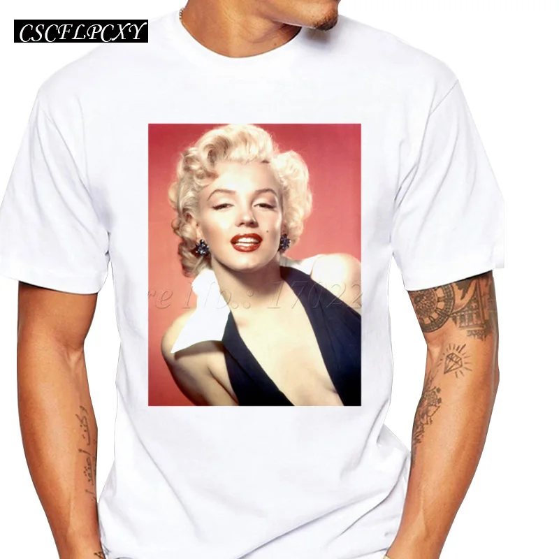 Новый бренд Секс Мэрилин Монро Ретро печатных Мужская футболка с принтом модные