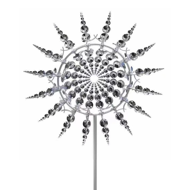 T5EF Creative Unique Metal Windmill Geometric Pattern Wind Spinner Catcher Kinetic Chimes with Stake Ornament Garden Yard Patio | Дом и сад