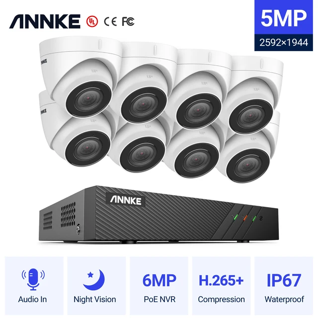 $- ANNKE 8CH FHD 5MP POE Network Video Security System H.265+ 6MP NVR With 8X 5MP Waterproof Surveillance POE Cameras With Audio in