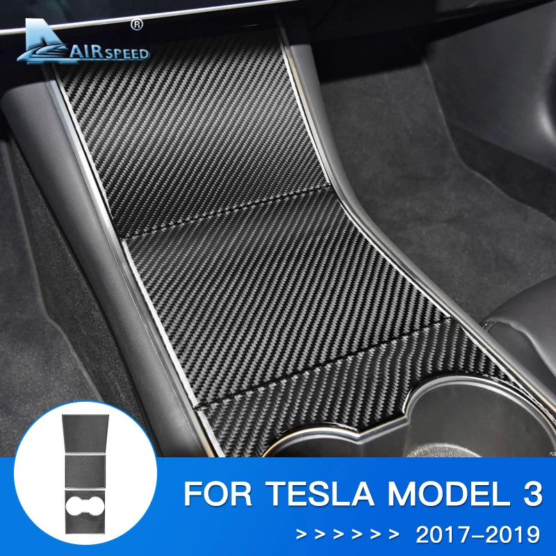 

AIRSPEED Carbon Fiber for Tesla Model 3 Accessories Interior Trim Car Center Console Storage Box Water Cup Holder Cover Sticker