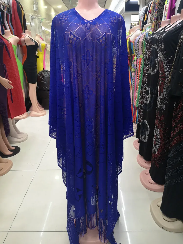 Синий Новинка, Африканский бриллиант, хлопок, шифон, длинное Дашики платье для леди, Длина: 150 см, ширина: 1505 см - Цвет: Синий