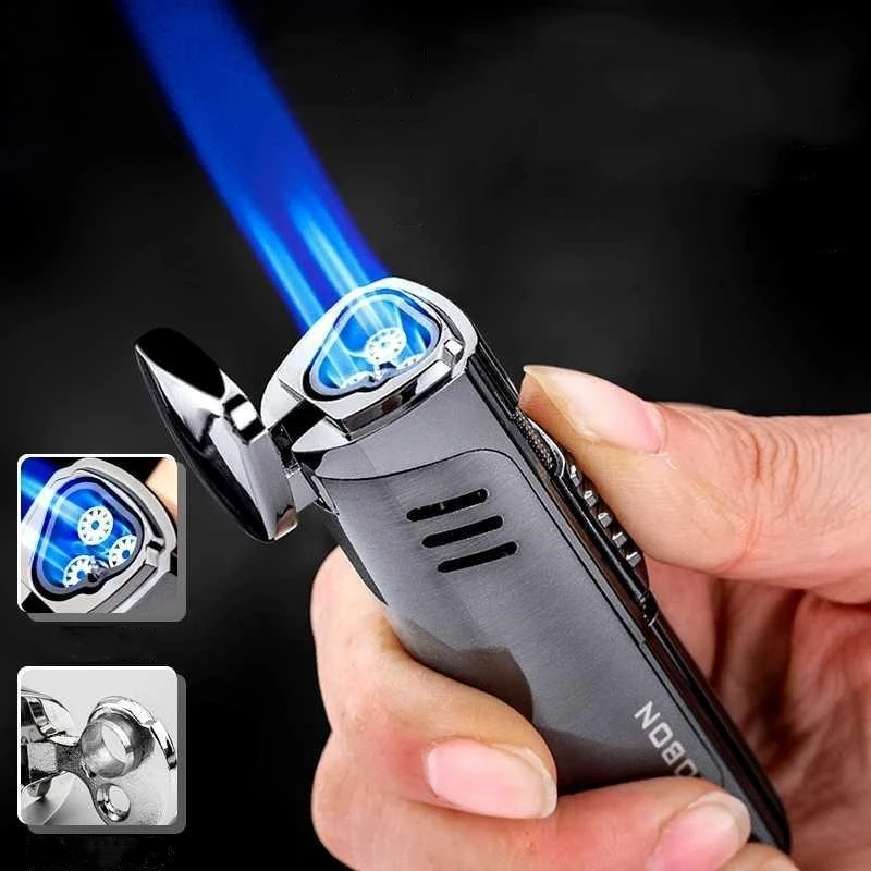 Jobon Metal Triple Torch Jet Lighter Cigar Pipe Lighter Cutter Gas
