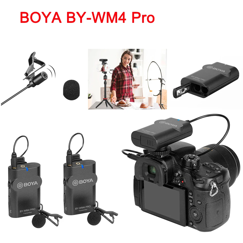 BOYA BY-WM4 Pro беспроводной микрофон для DSLR камеры телефонов системы передатчики двухканальный петличный микрофон Lavalier Mic